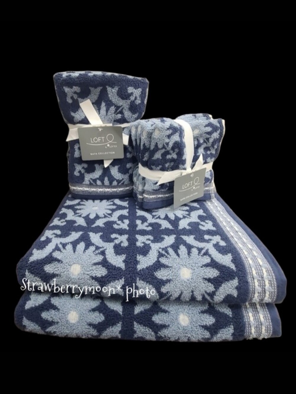 8pc Loft Bath Hand Washcloth Towel Set Spanish Tile Medallion Scroll Dot New